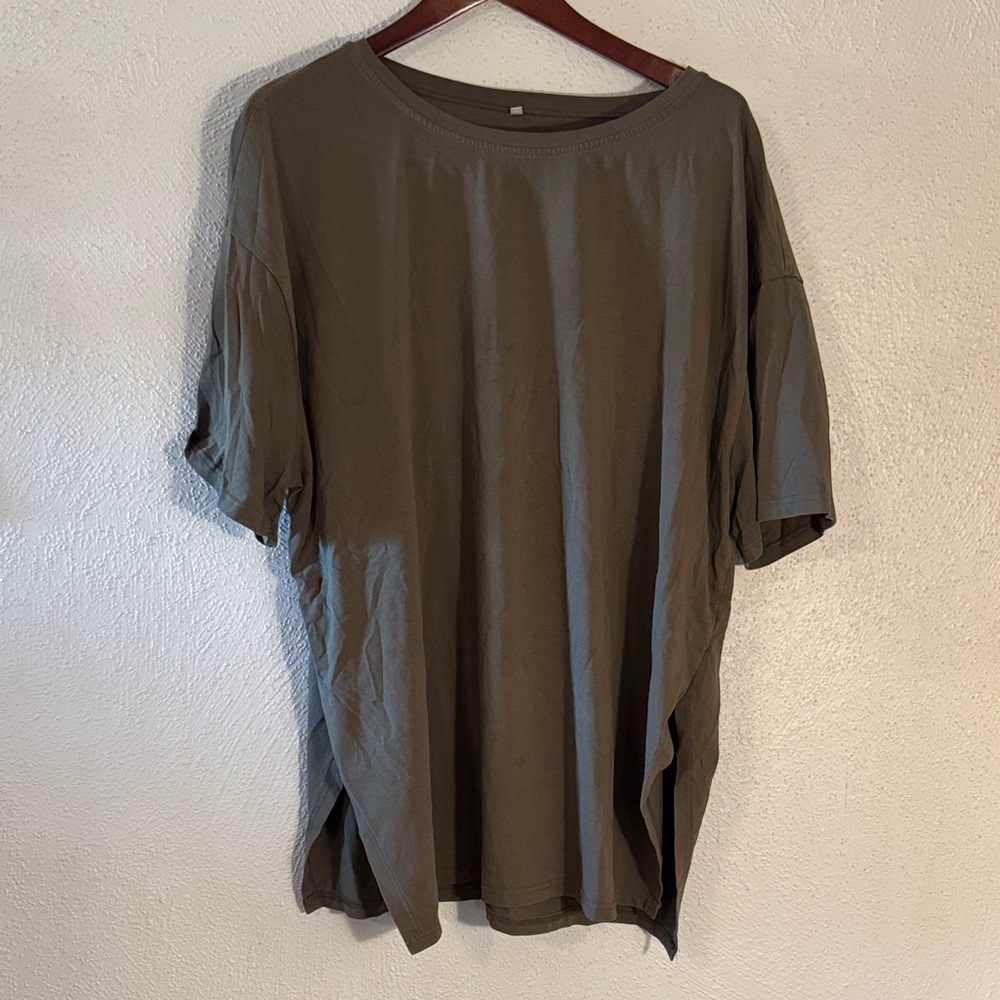 Casual Olive Short Sleeve Tunic Style Tee